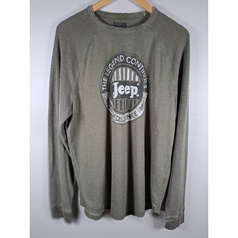Lucky Brand Jeep Spirit Long Sleeve Graphic Shirt Mens XL Green Waffle Raglan